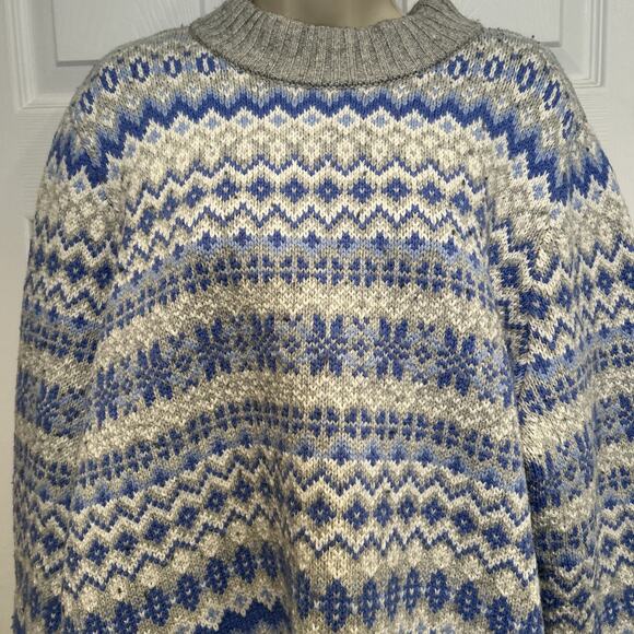 Lands End Fair Isle Sweater plus Size 2X Blue Gray Nordic cabincore warm wool - Picture 3 of 8